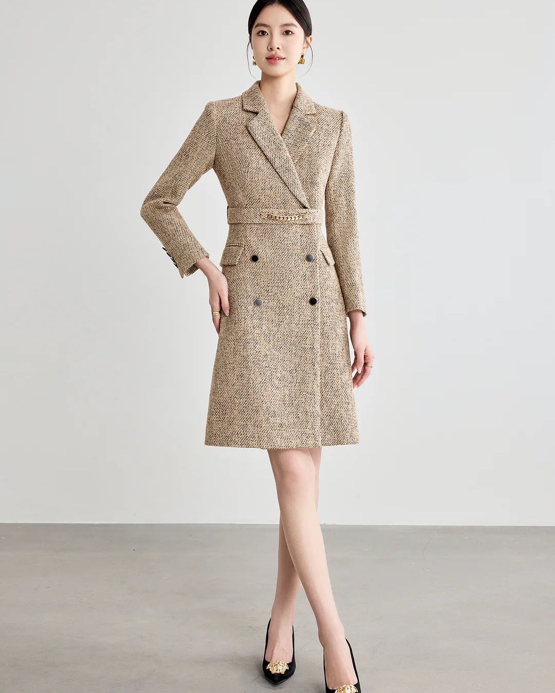 Aubrey Long Sleeve Midi Dress Khaki