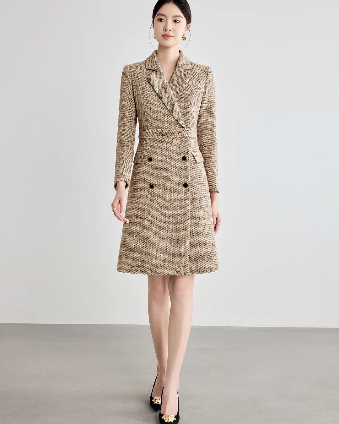 Aubrey Long Sleeve Midi Dress Khaki