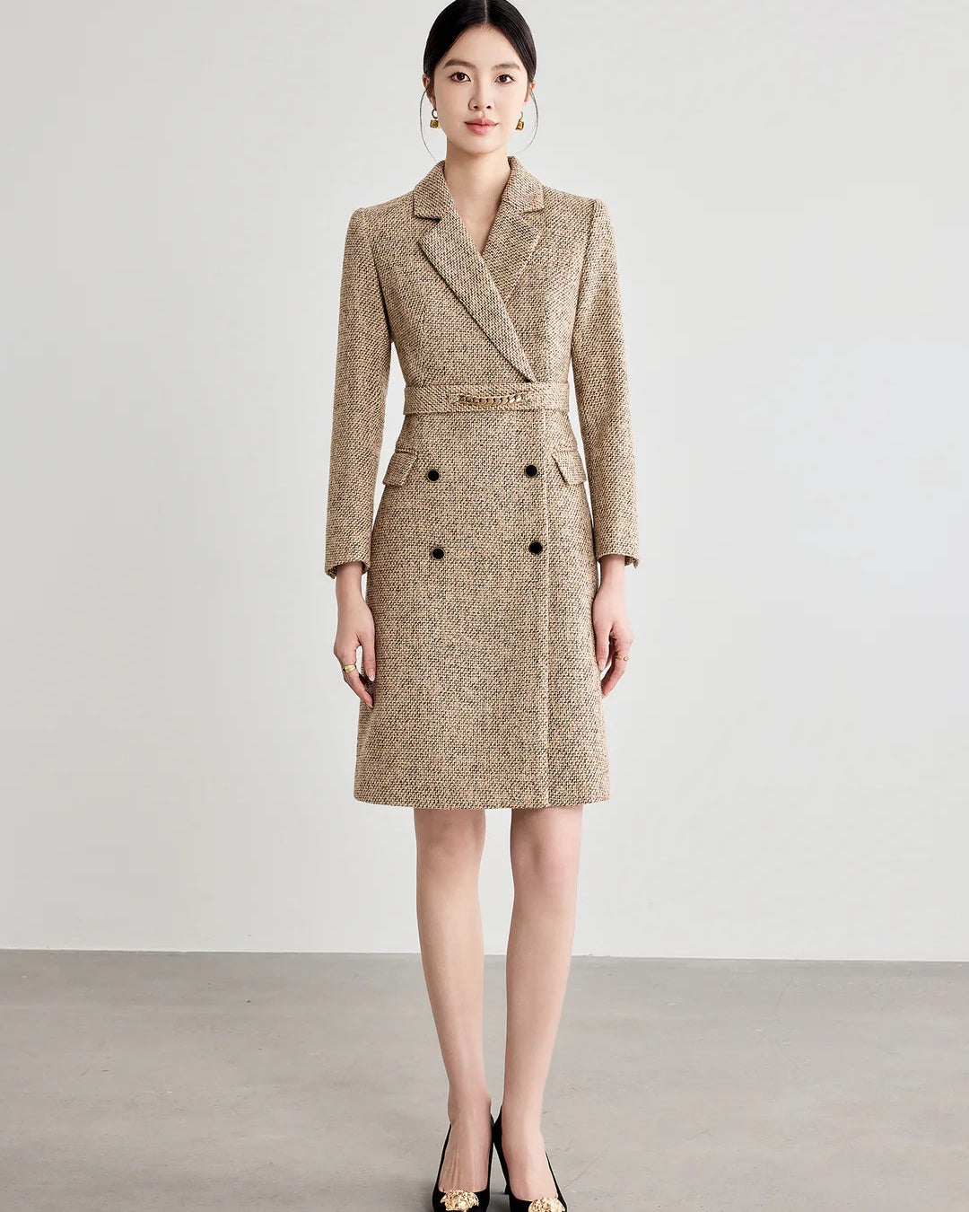 Aubrey Long Sleeve Midi Dress Khaki