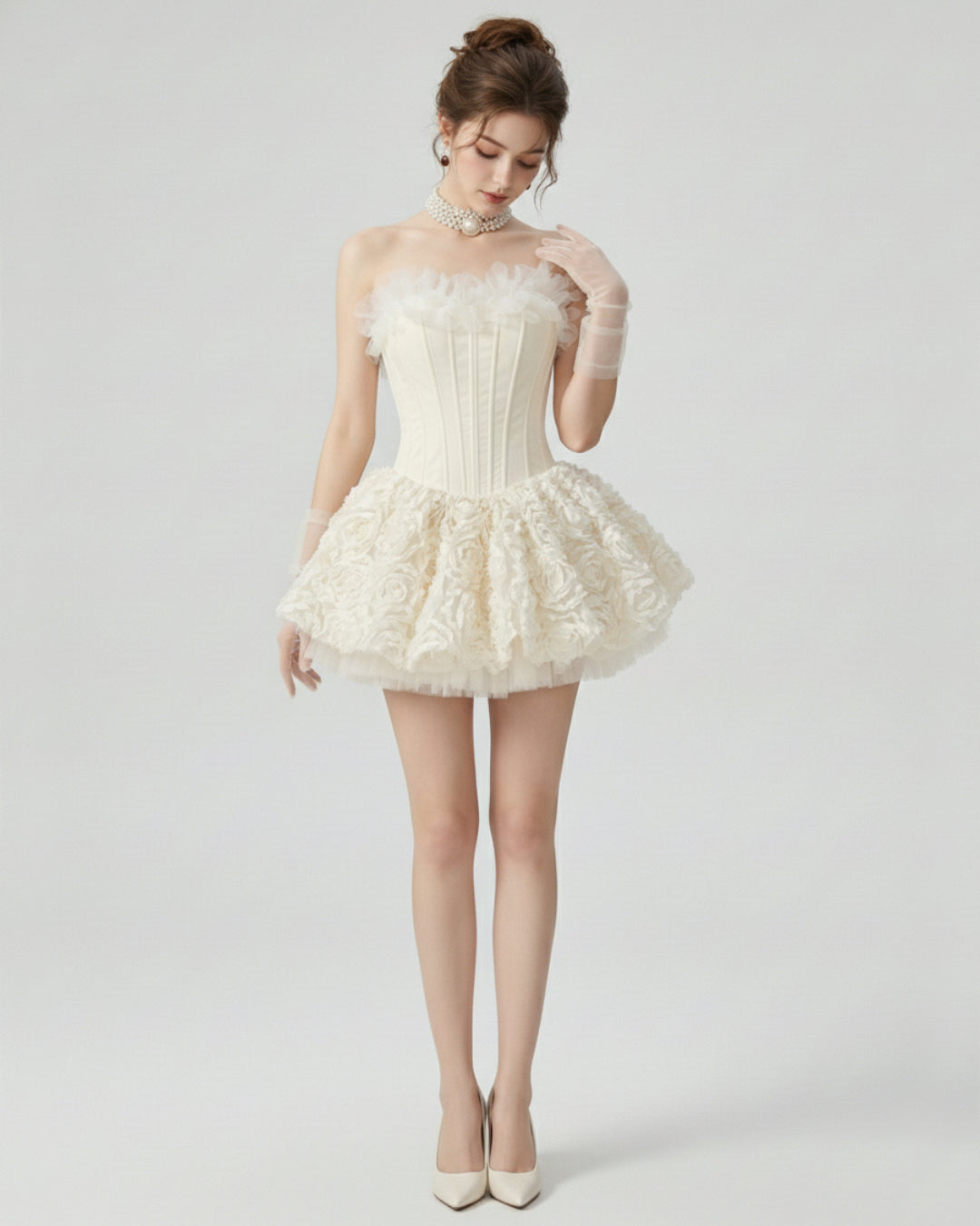 Aveta 3D Floral Mini Dress Ivory