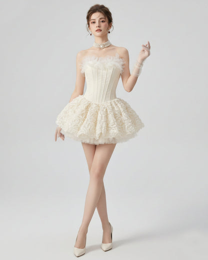 Aveta 3D Floral Mini Dress Ivory