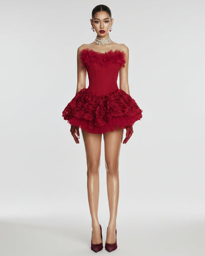 Aveta 3D Floral Mini Dress Red