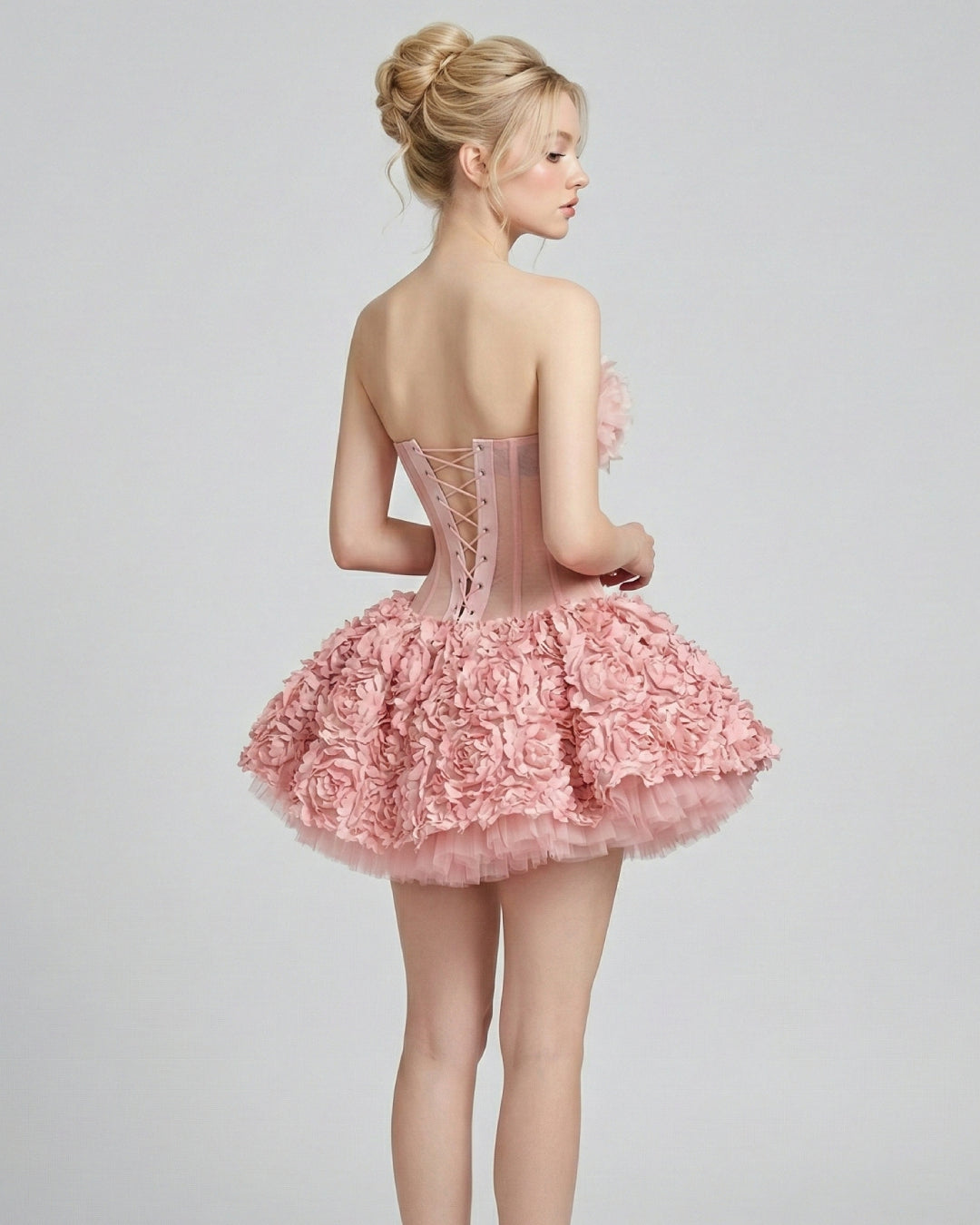 Aveta 3D Floral Mini Dress Coral Pink