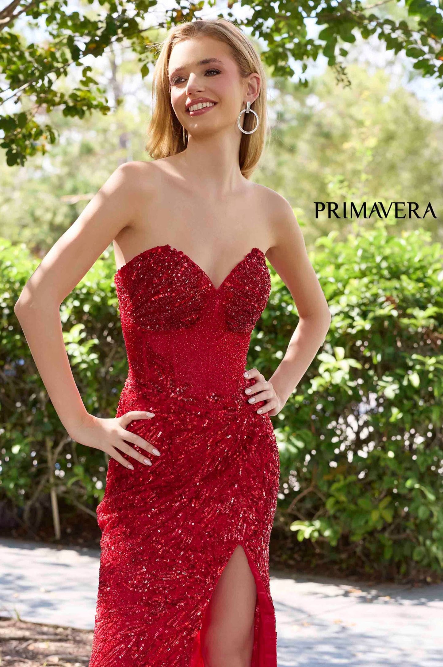 4321 Primavera Floral Beaded Strapless Gown