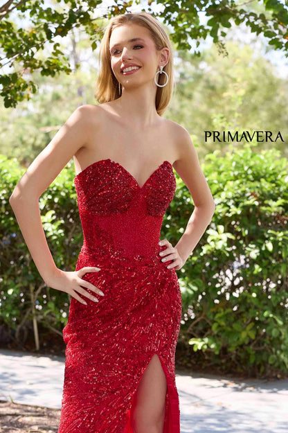 4321 Primavera Floral Beaded Strapless Gown