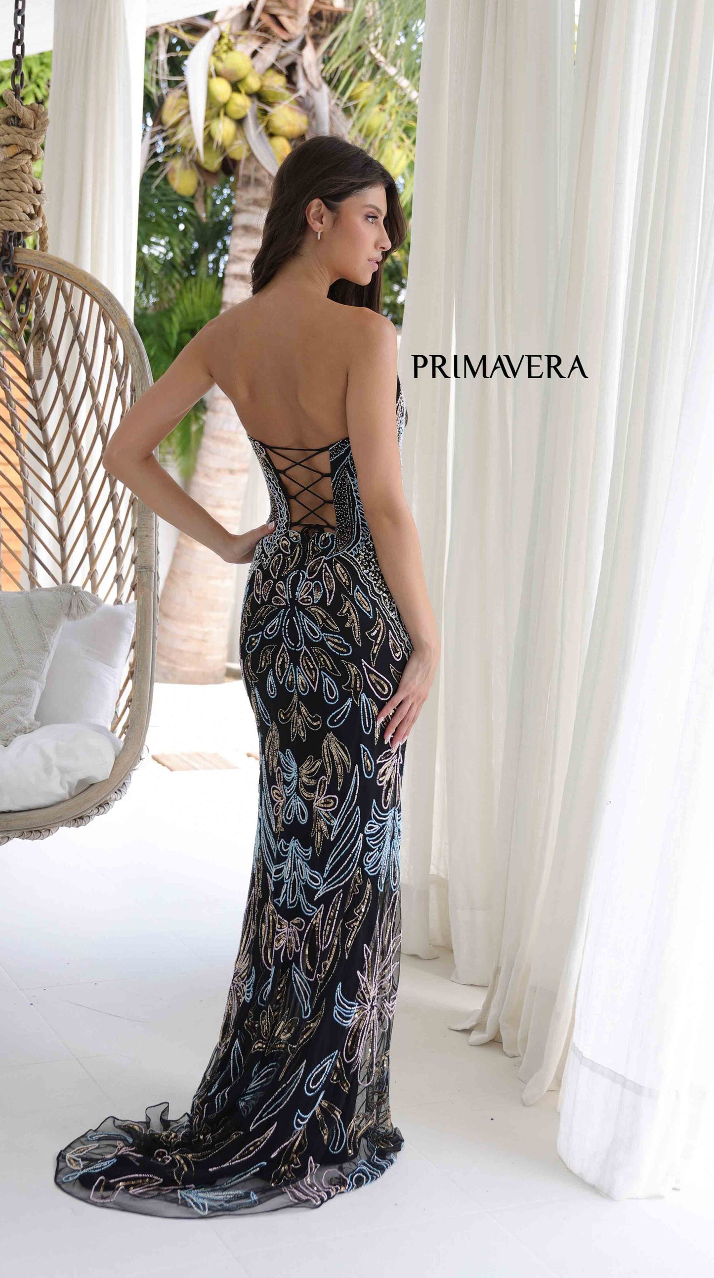 4331 Primavera Beaded Strapless Evening Gown