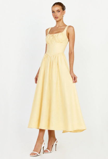 Balia Linen Midi Dress Light Yellow
