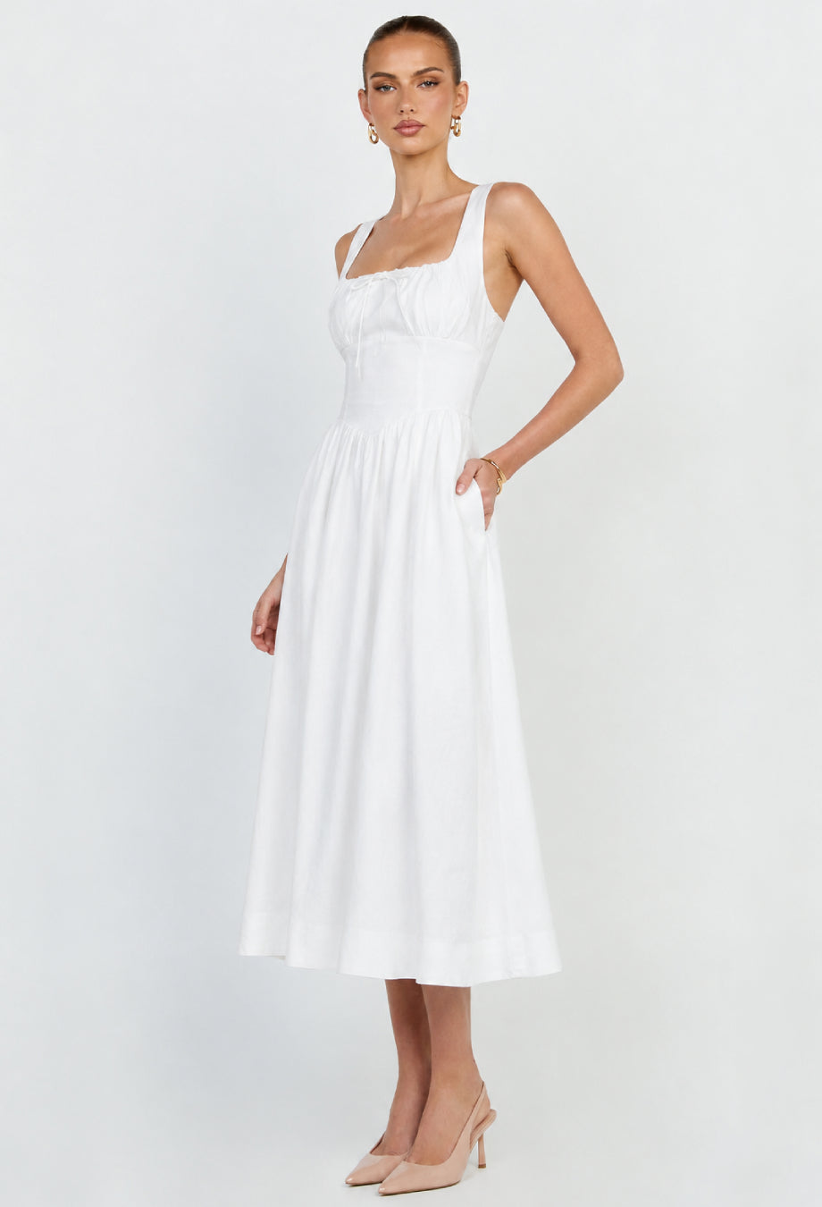 Balia Linen Midi Dress White
