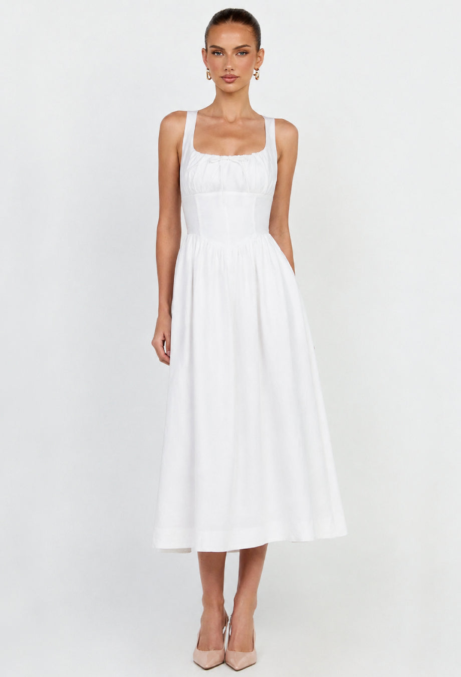 Balia Linen Midi Dress White