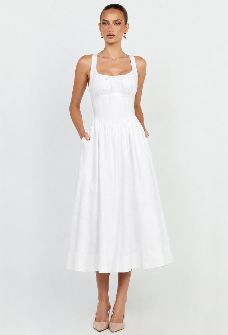 Balia Linen Midi Dress White
