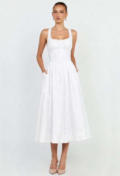 Balia Linen Midi Dress White