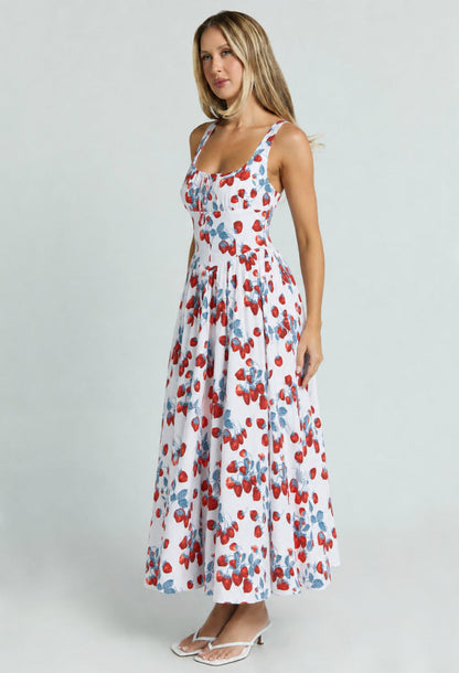 Balia Linen Strawberry Print Midi Dress