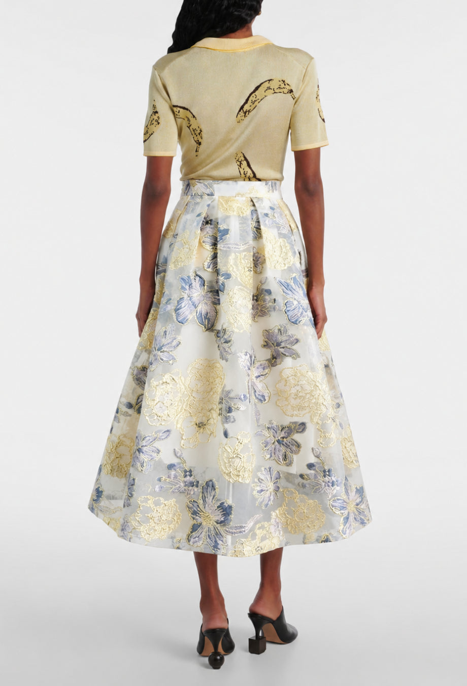 Ballerina Vintage High Waisted Floral Midi Skirt