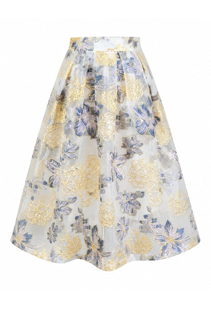 Ballerina Vintage High Waisted Floral Midi Skirt