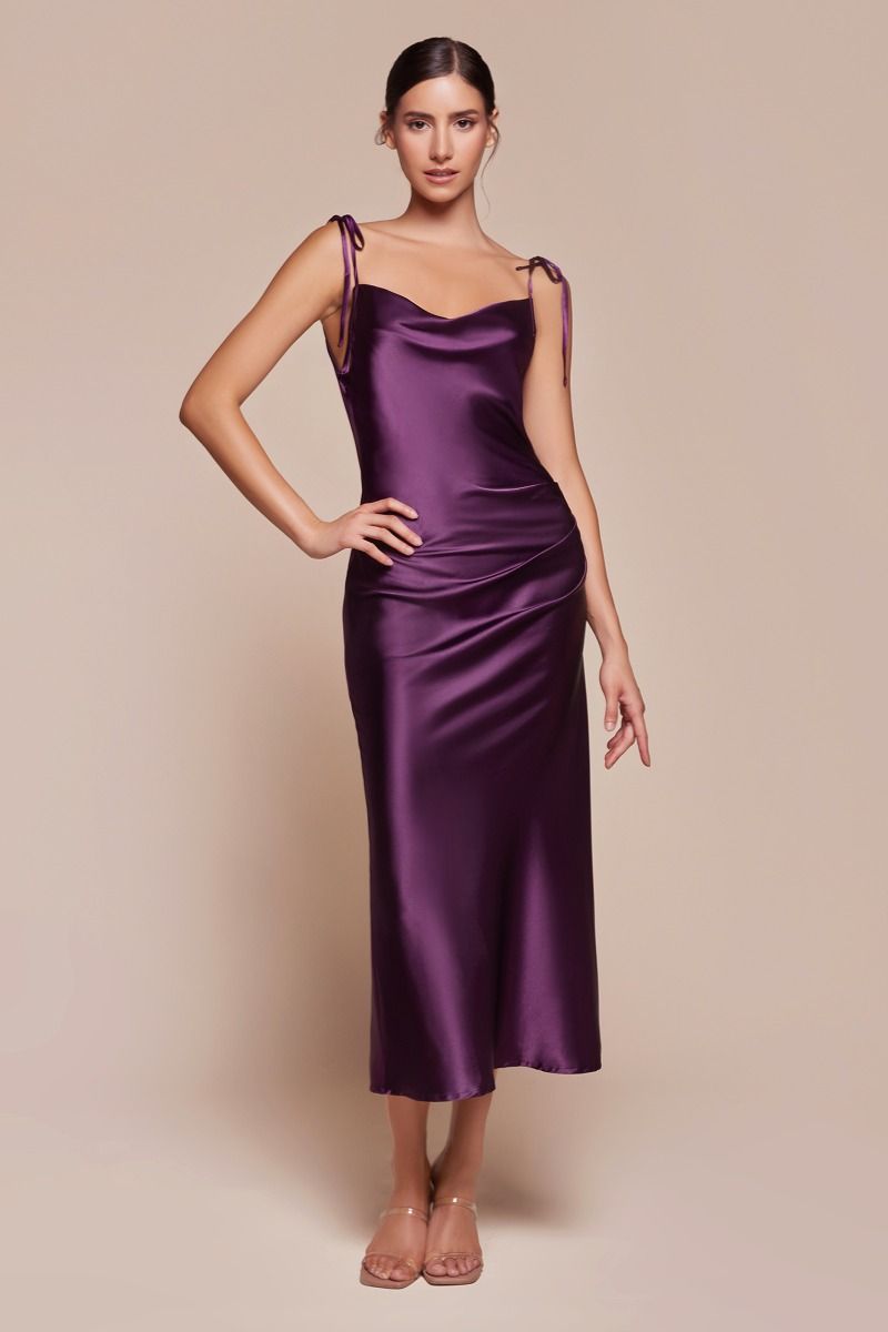 Lorena Midi Dress Satin Cowl Neck Slip Dress