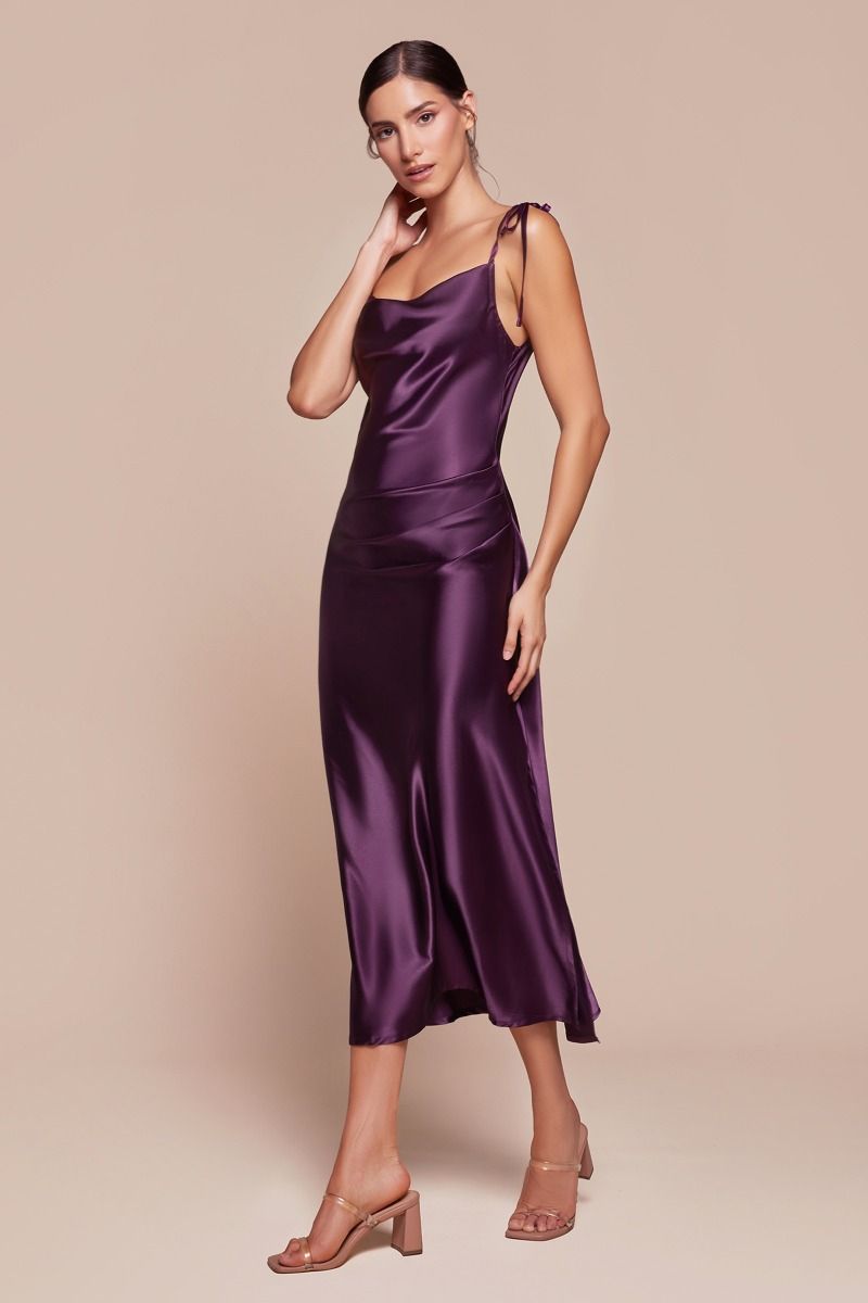 Lorena Midi Dress Satin Cowl Neck Slip Dress