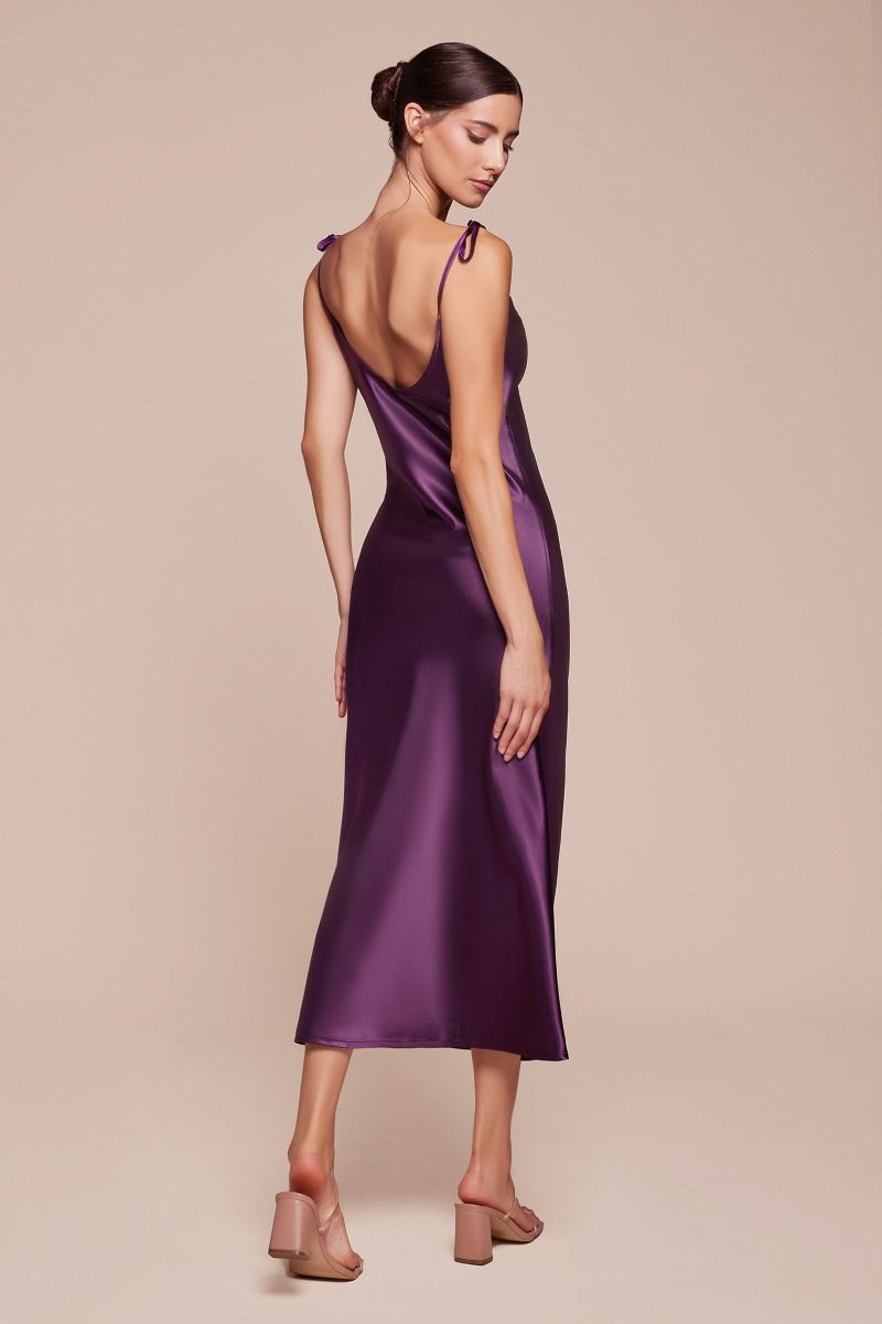 Lorena Midi Dress Satin Cowl Neck Slip Dress