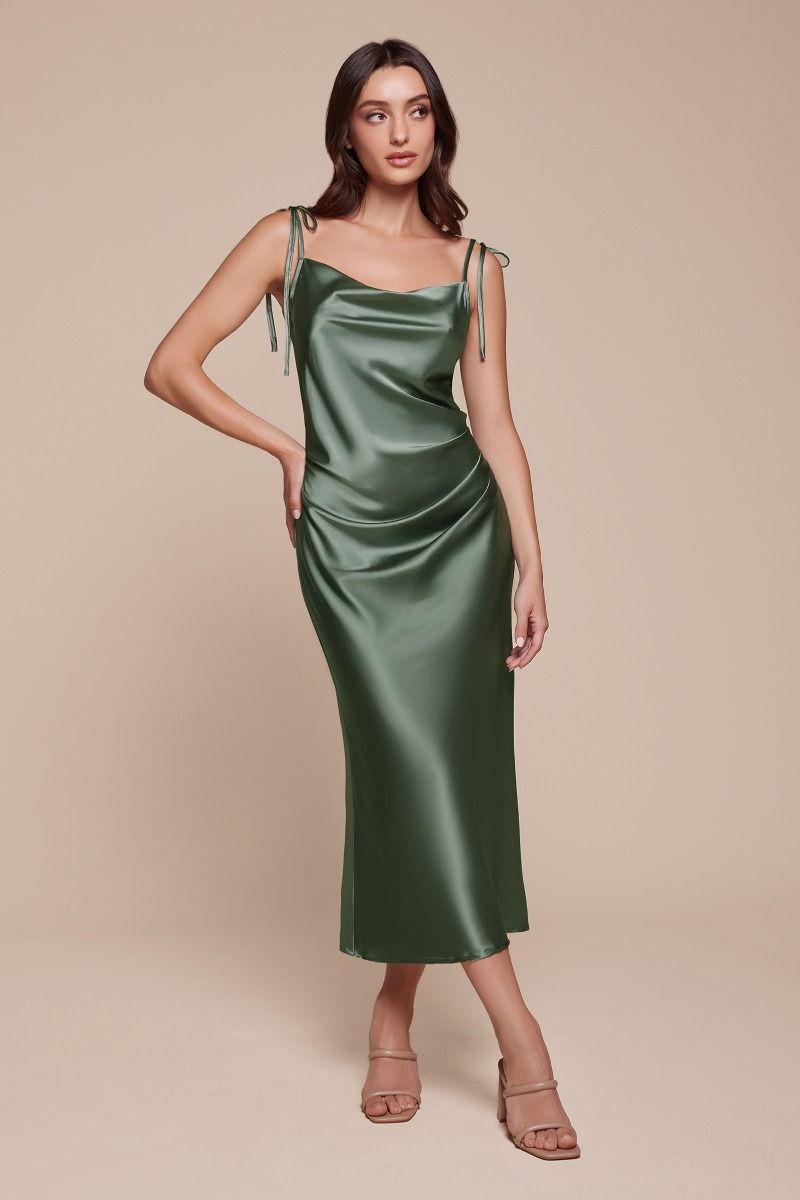 Lorena Midi Dress Satin Cowl Neck Slip Dress