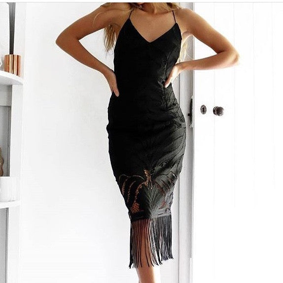 Size 2, Khaleesi Dress Black Lace Dress With Fringe FINAL