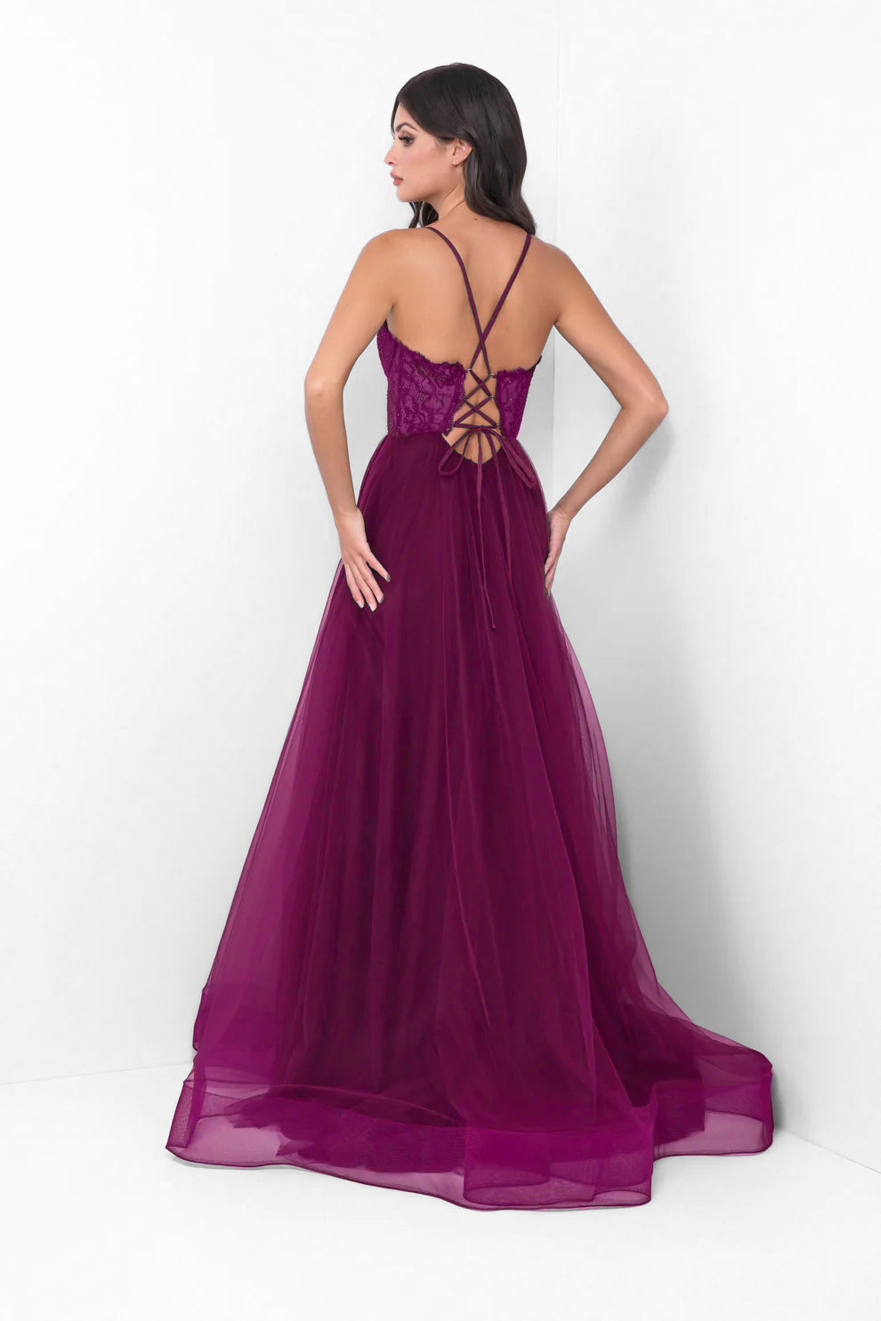 Dani Gown Mulberry Lace & Tulle A- Dress