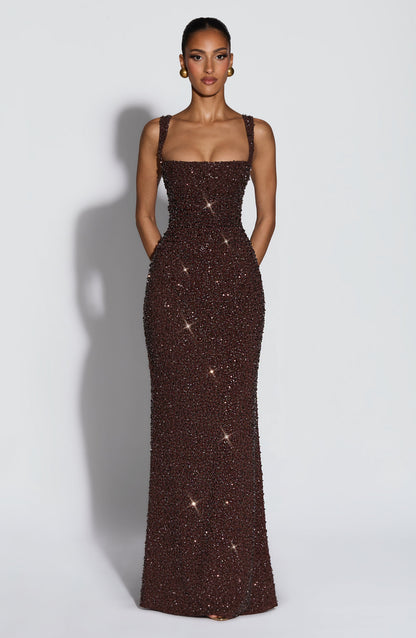 Calanthe Maxi Dress Plum Brown Sparkle