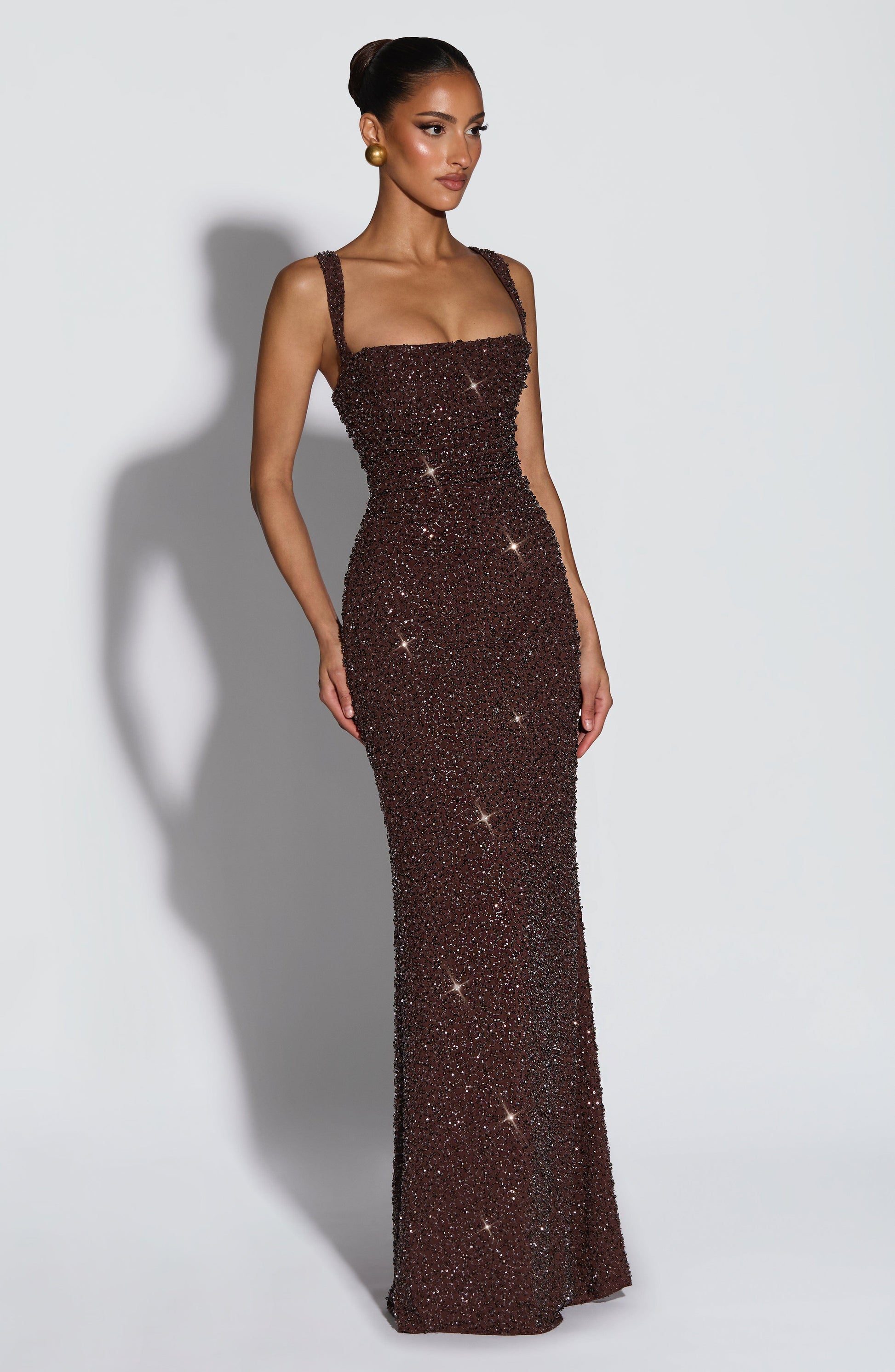 Calanthe Maxi Dress Plum Brown Sparkle