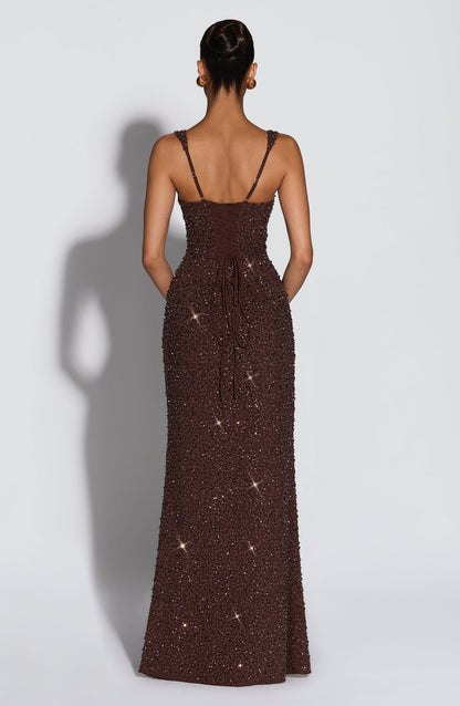 Calanthe Maxi Dress Plum Brown Sparkle