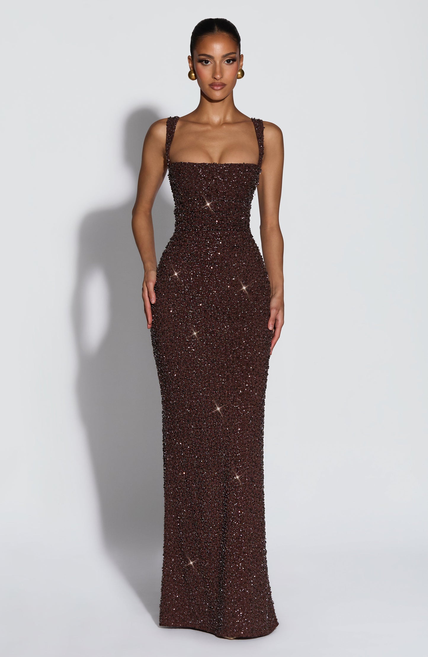 Calanthe Maxi Dress Plum Brown Sparkle