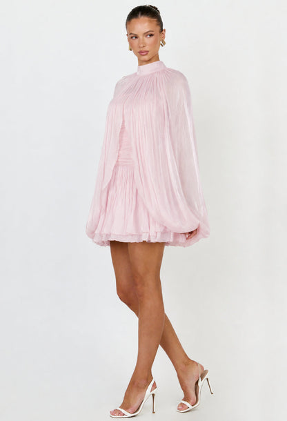 Camilla Pink Shimmer Long Sleeve Chiffon Mini Dress