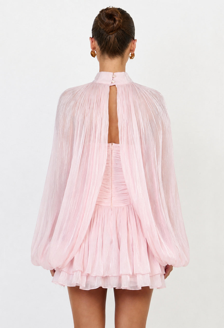 Camilla Pink Shimmer Long Sleeve Chiffon Mini Dress