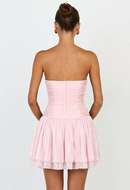 Camilla Pink Shimmer Long Sleeve Chiffon Mini Dress