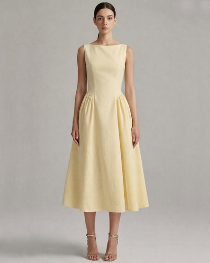 Carmen Cotton Midi Sundress With Pockets Lemon