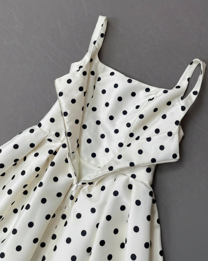 Caroline Polka Dot Midi Dress Black and White