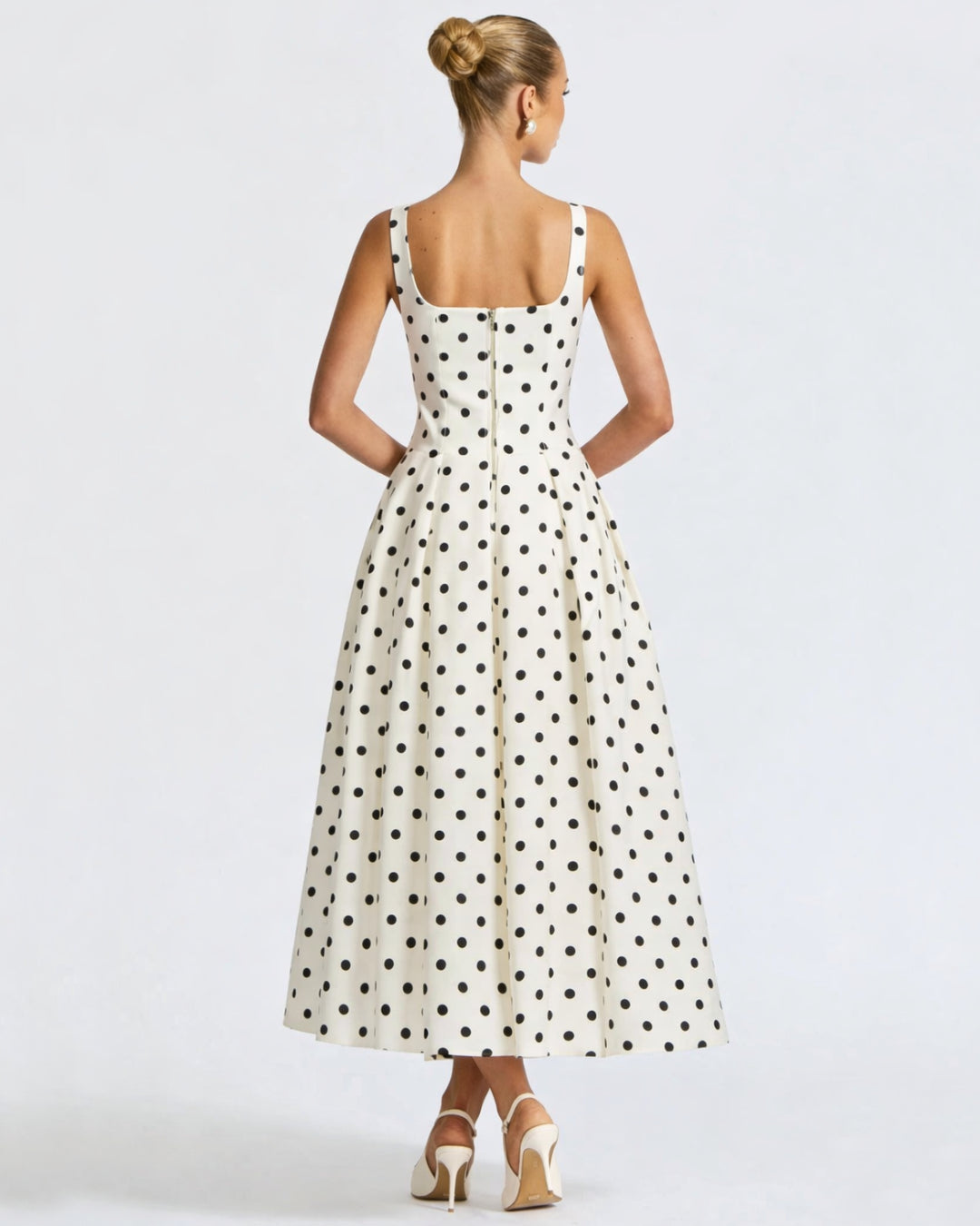 Caroline Polka Dot Midi Dress Black and White
