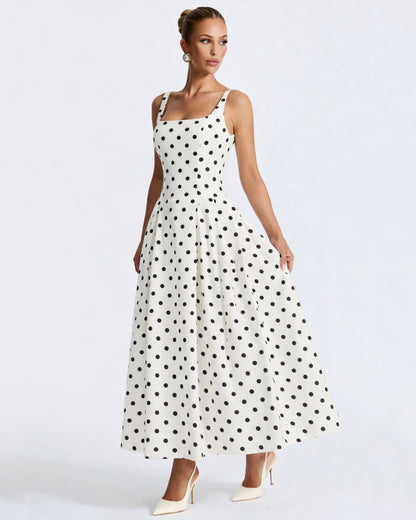 Caroline Polka Dot Midi Dress Black and White