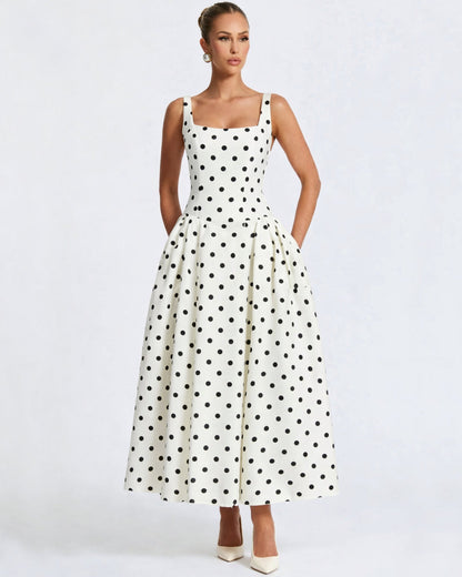 Caroline Polka Dot Midi Dress Black and White
