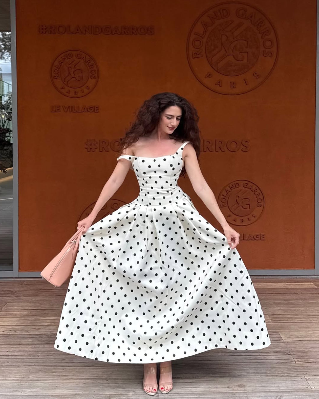 Caroline Polka Dot Midi Dress Black and White
