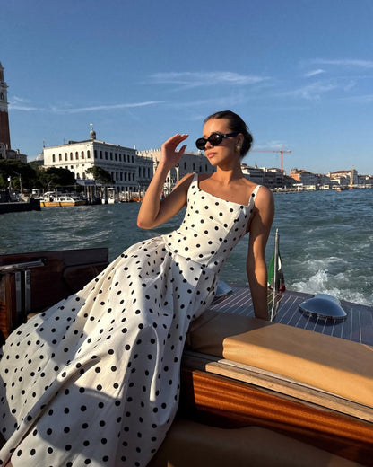 Caroline Polka Dot Midi Dress Black and White