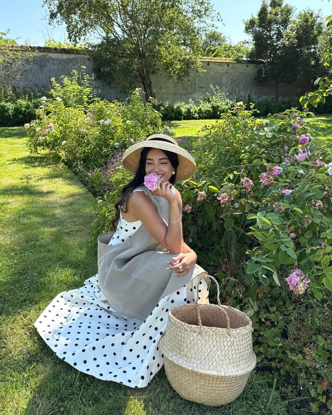 Caroline Polka Dot Midi Dress Black and White