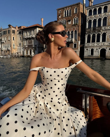 Caroline Polka Dot Midi Dress Black and White
