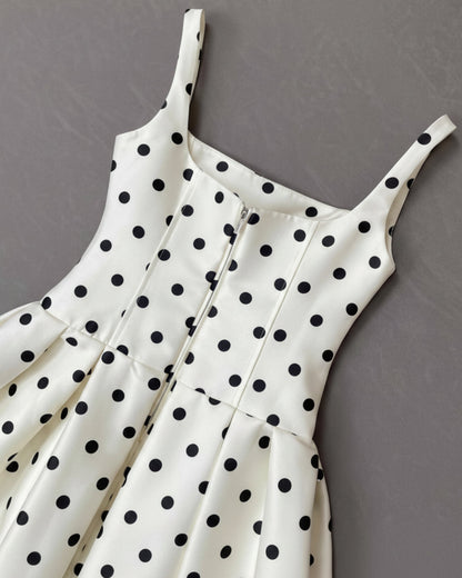Caroline Polka Dot Midi Dress Black and White