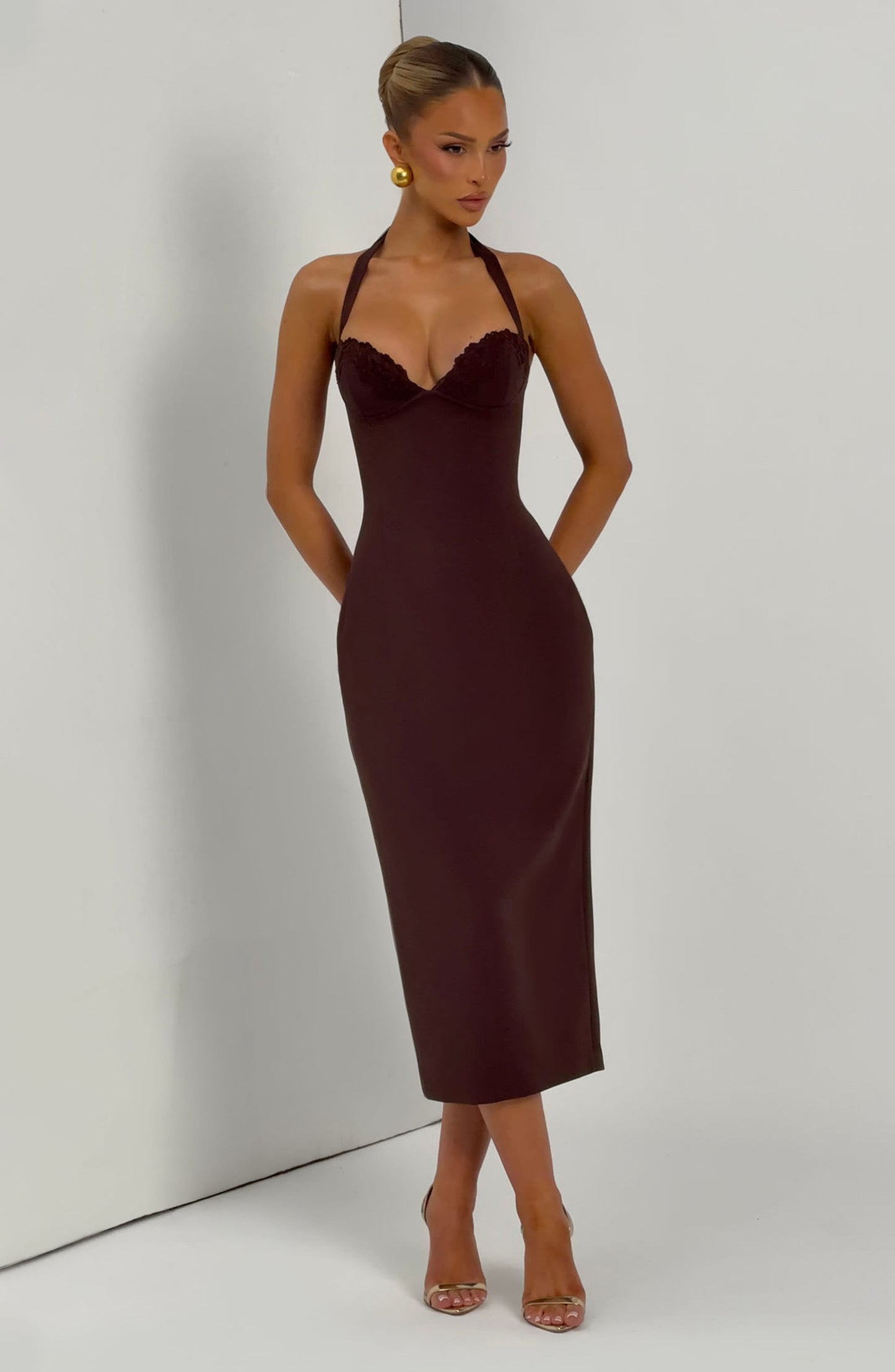 Cassia Midi Dress Plum Brown