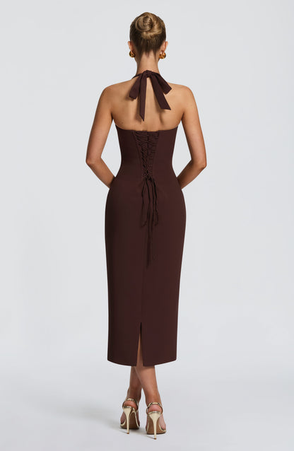Cassia Midi Dress Plum Brown