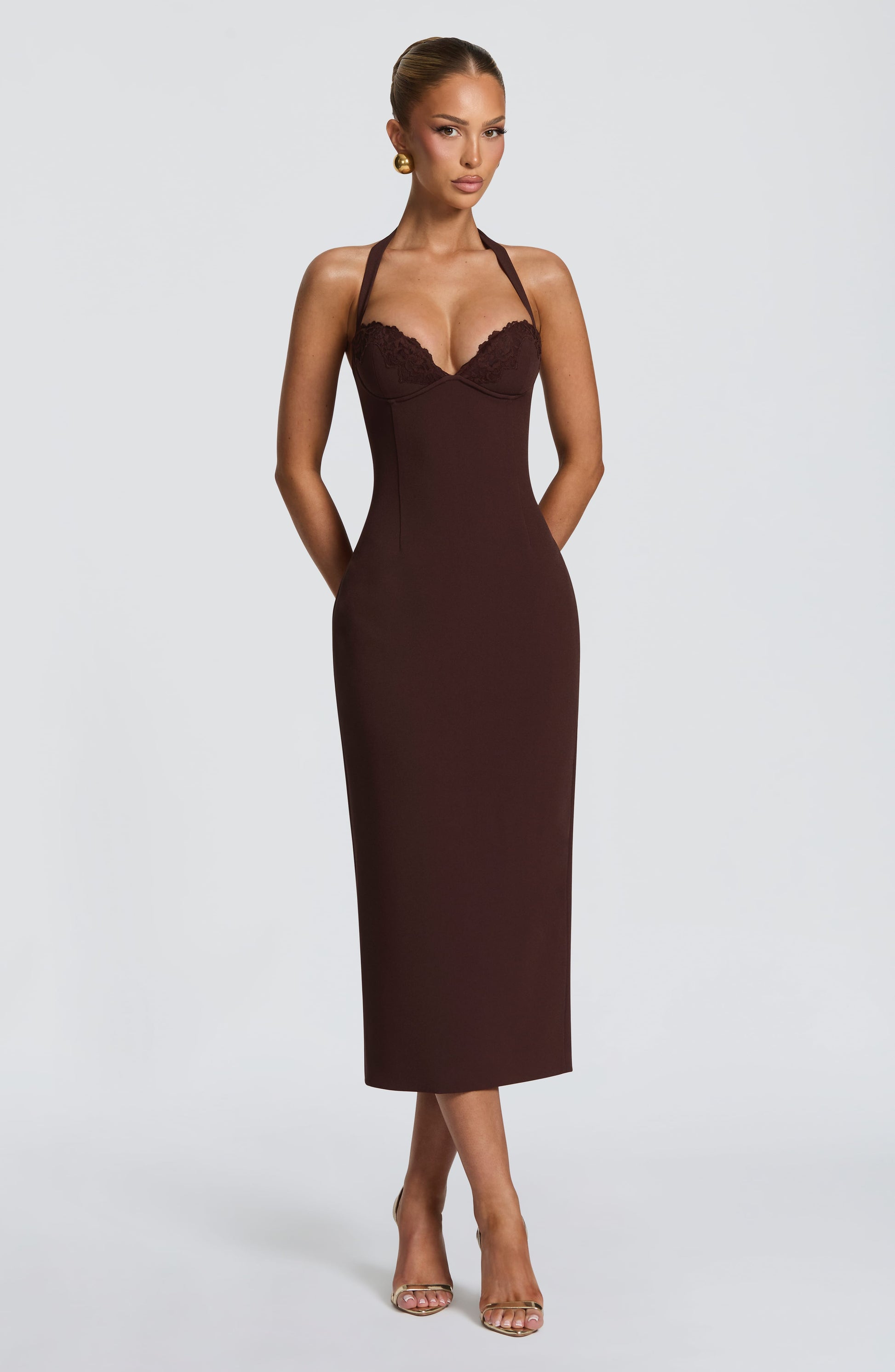 Cassia Midi Dress Plum Brown