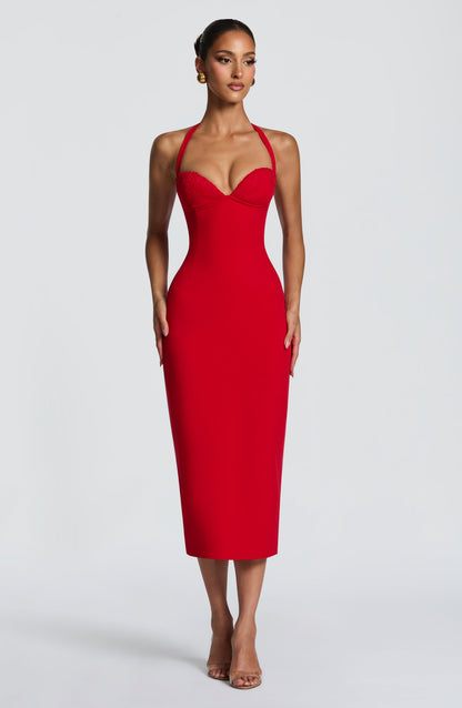 Cassia Midi Dress Red