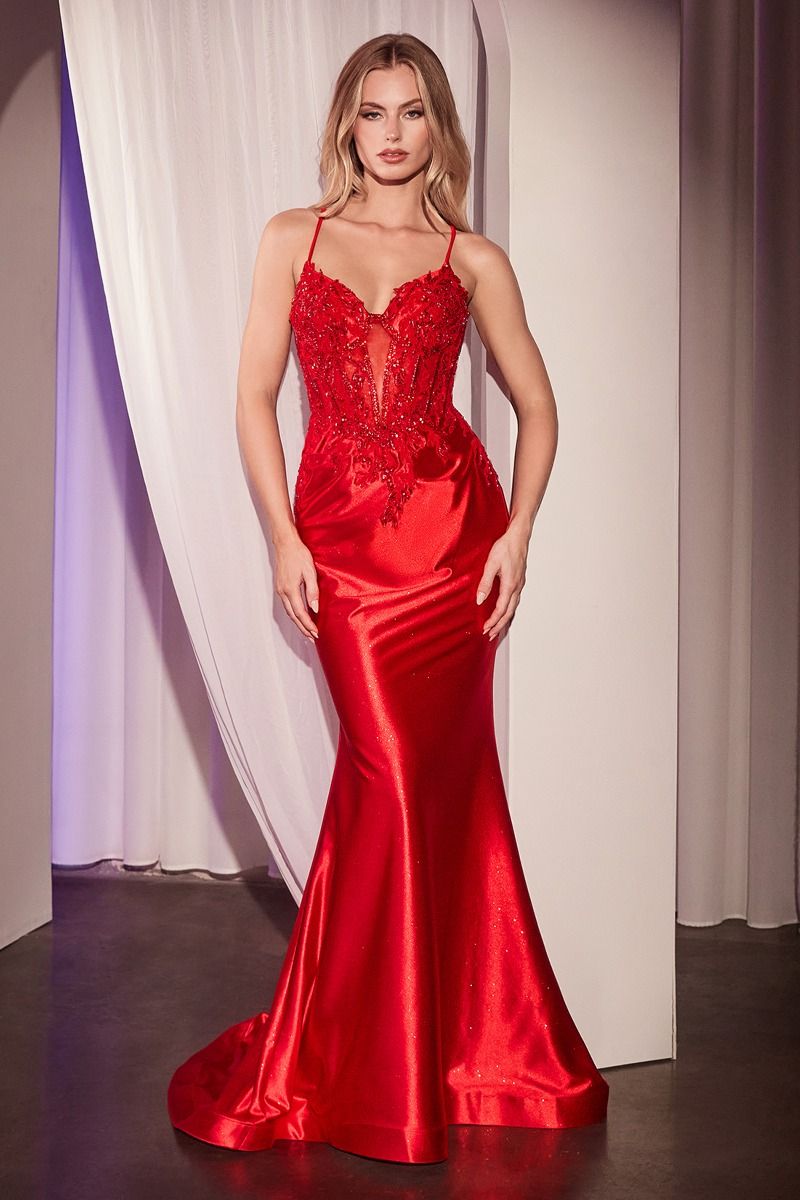 CLAIRE GOWN EMBELLISHED LACE & SATIN FITTED GOWN