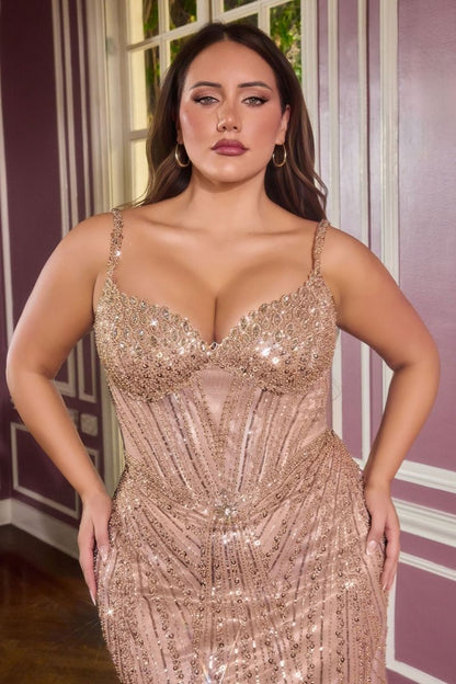 RENATA GOWN V-NECK BEADED EVENING DRESS