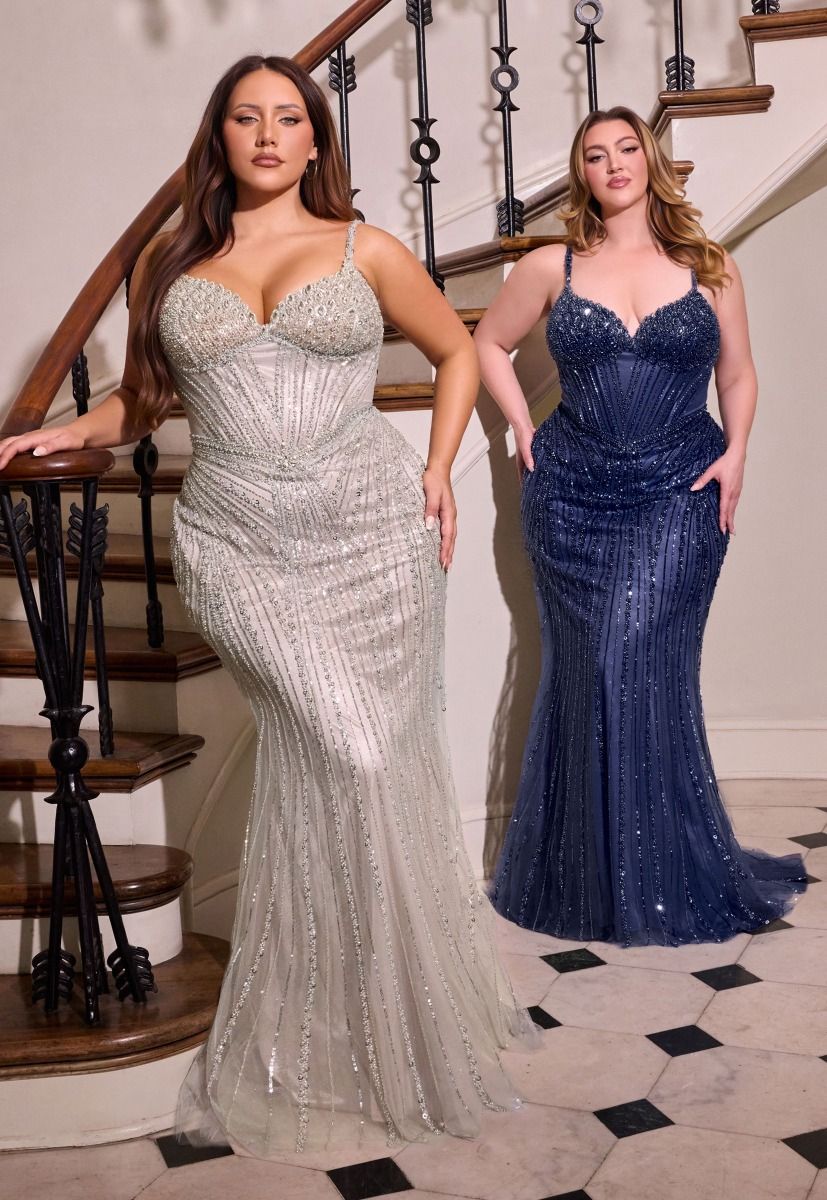 RENATA GOWN V-NECK BEADED EVENING DRESS