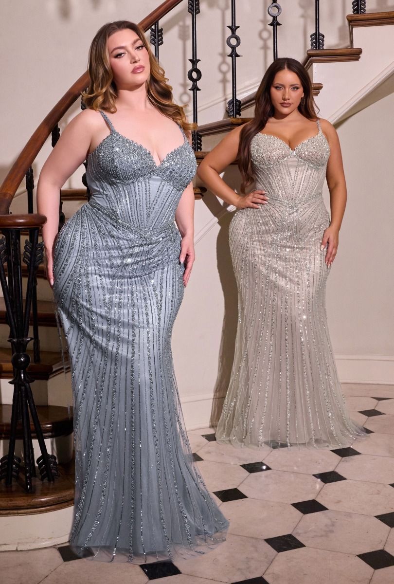 RENATA GOWN V-NECK BEADED EVENING DRESS