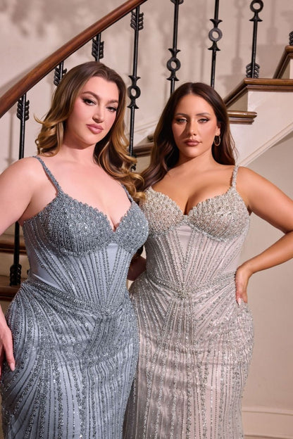 RENATA GOWN V-NECK BEADED EVENING DRESS